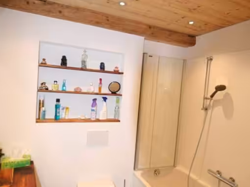 Altholzdecke mit weissem Spritzschutz