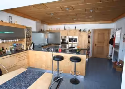 Küche Apfelbirke und Naturstein